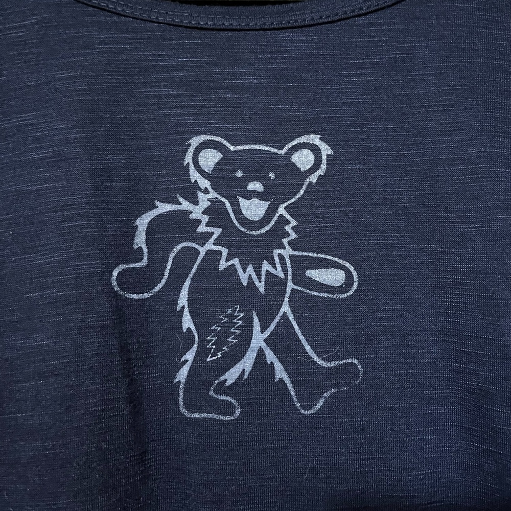 Navy Blue Top with a Grateful Dead Bear Design and Lace Hem - Picture 2 of 3